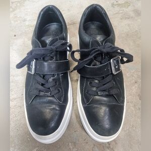 J Slides NYC Black Leather Athletic Shoes